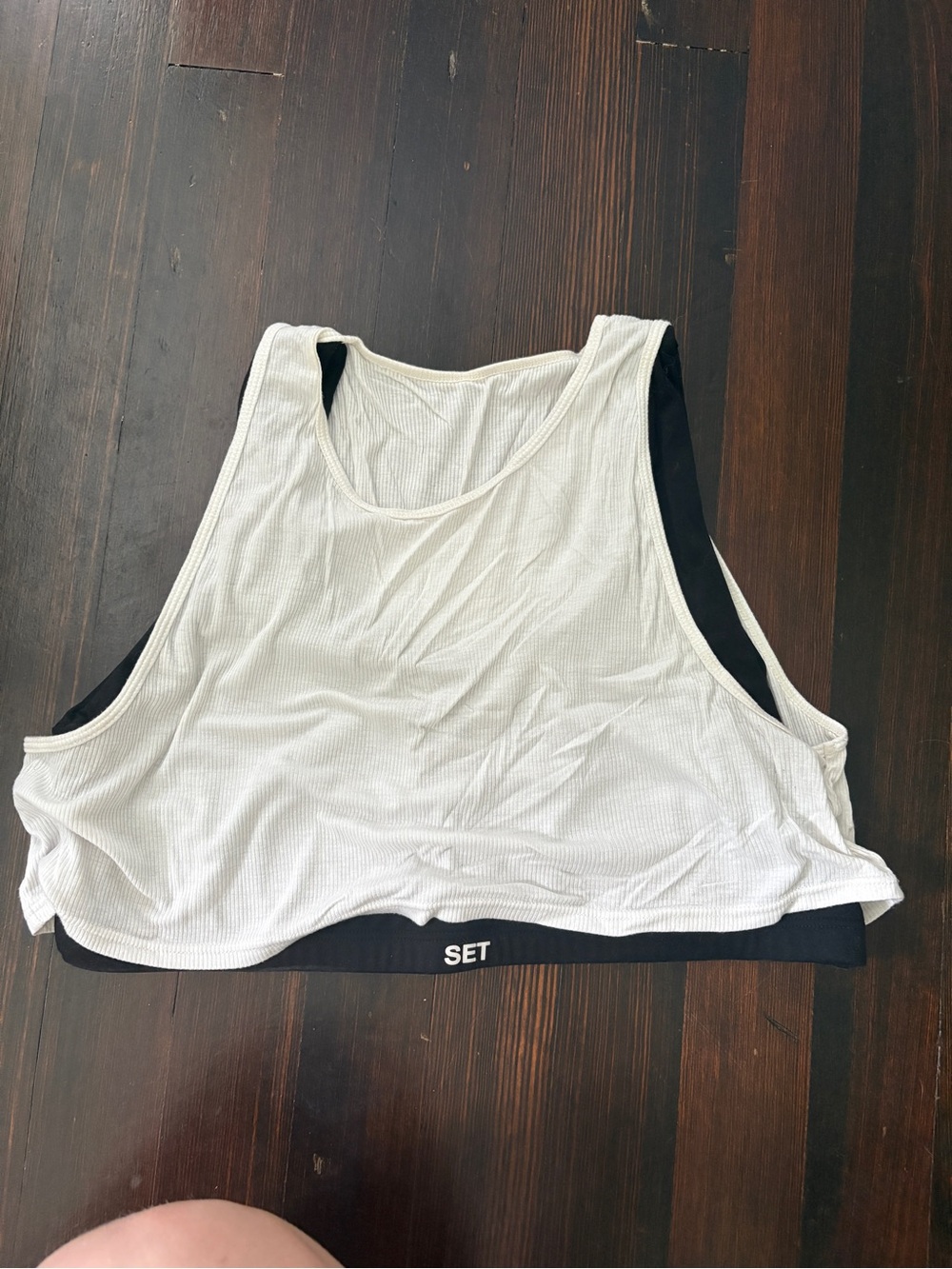 SET Active White Ribbed Tank with Black Interior Banding